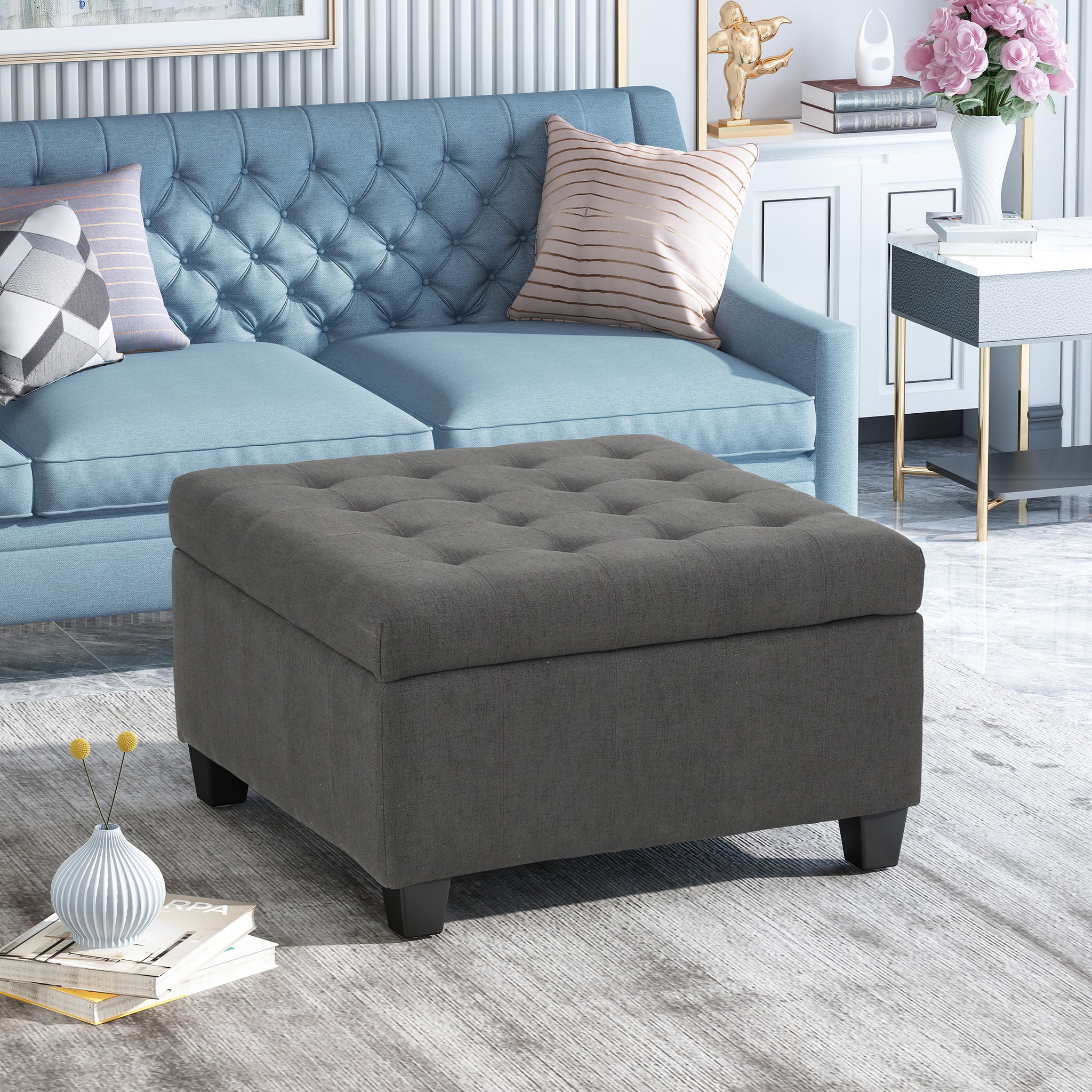 Isabella Ottoman Dark Gray Fabric