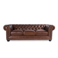 Traditional Tufted Leather Chesterfield Sofa Light Brown Leather 3 Seat