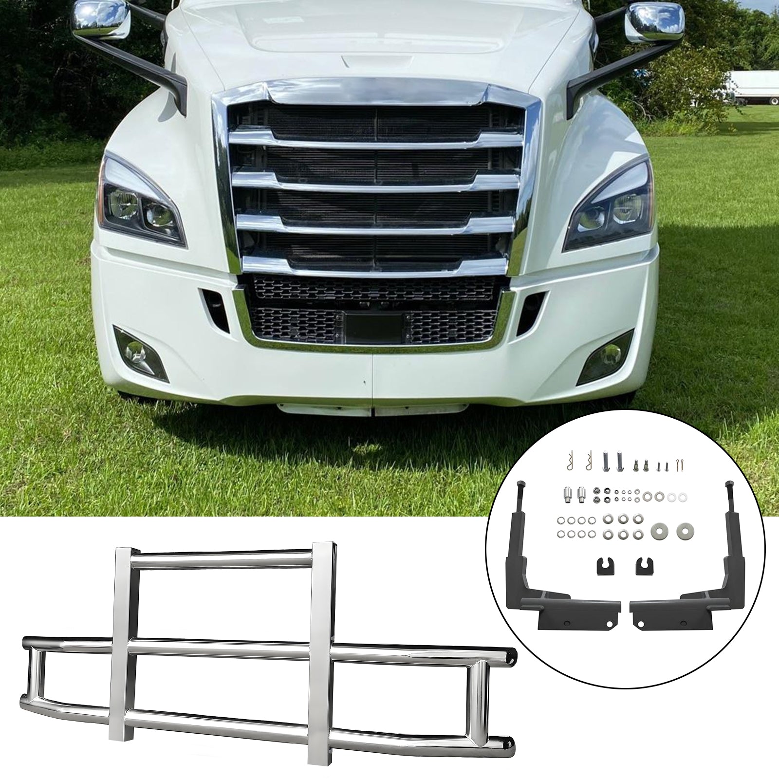 Stainless Steel Deer Guard Bumper For Freightliner Cascadia 2018 2022 With Brackets Chrome Stainless Steel