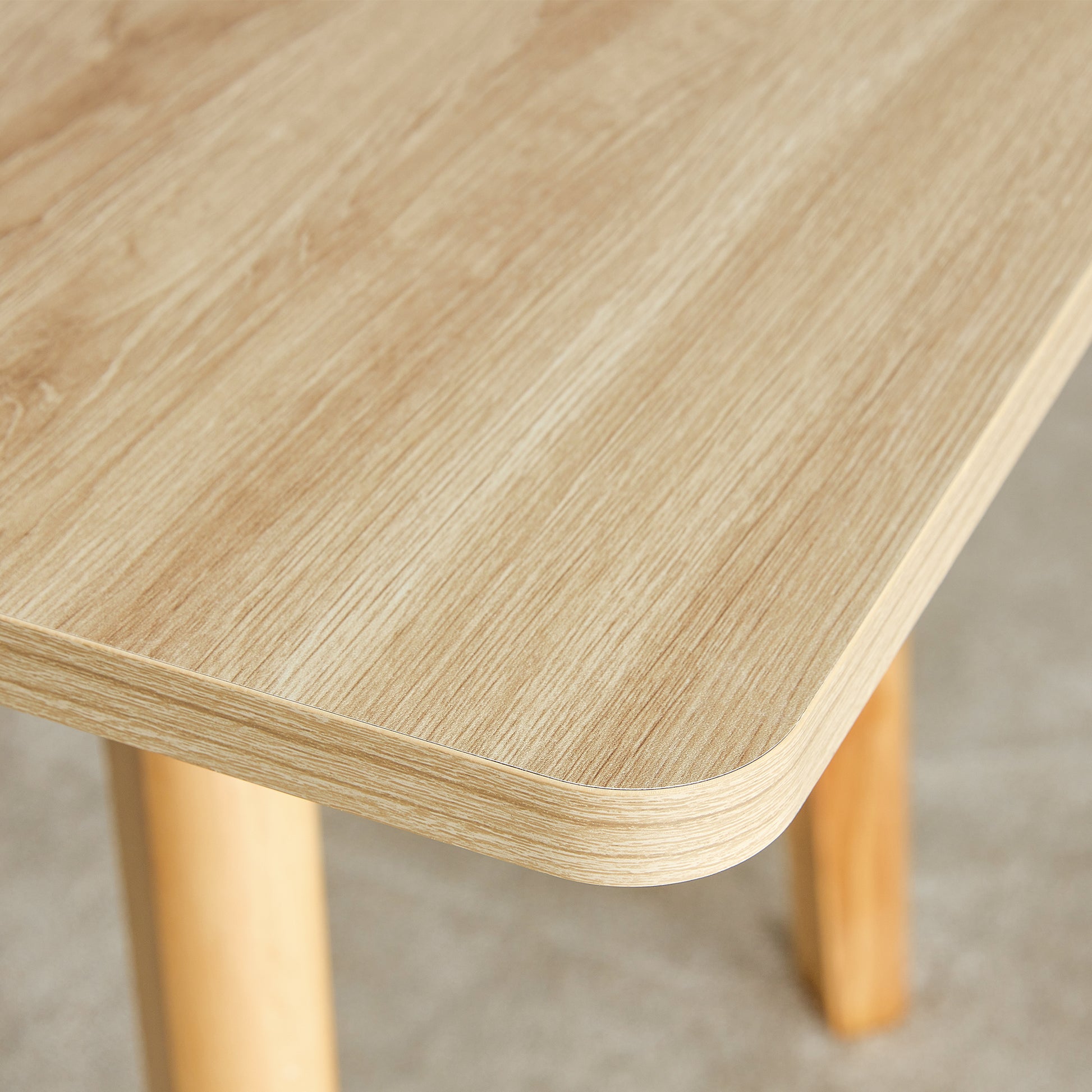 Wood Colored Mdf Desktop With Rubber Wooden Legs, Foldable Computer Desk, Foldable Office Desk, Solid Wood Dining Chair With Small Curved Back And Pu Cushion, Zd 1545 Dx 2361 Wood Seats 4 Wood