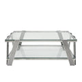 Silver Stainless Steel Double Layer Clear Tempered Glass Coffee Table For Bed Room, Living Room Clear,Silver Modern Rectangular Stainless Steel,Tempered Glass