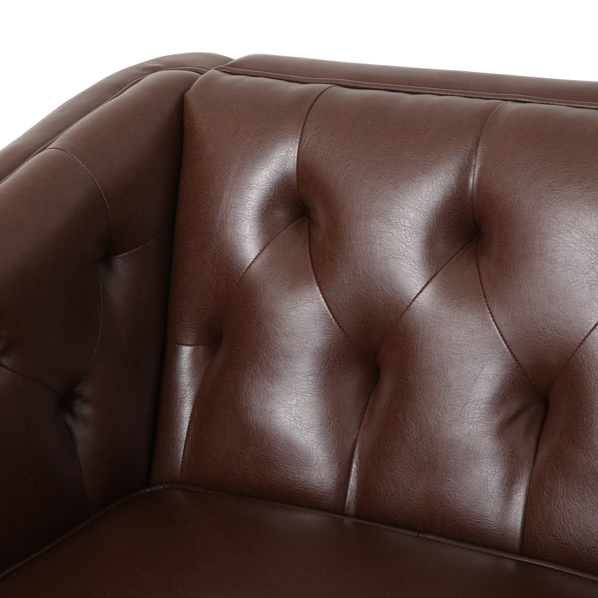 Mirod 81'' Pu Sofa,Tufted Back,Solid Wood Legs,Living Room And Study Dark Brown Pu 3 Seat