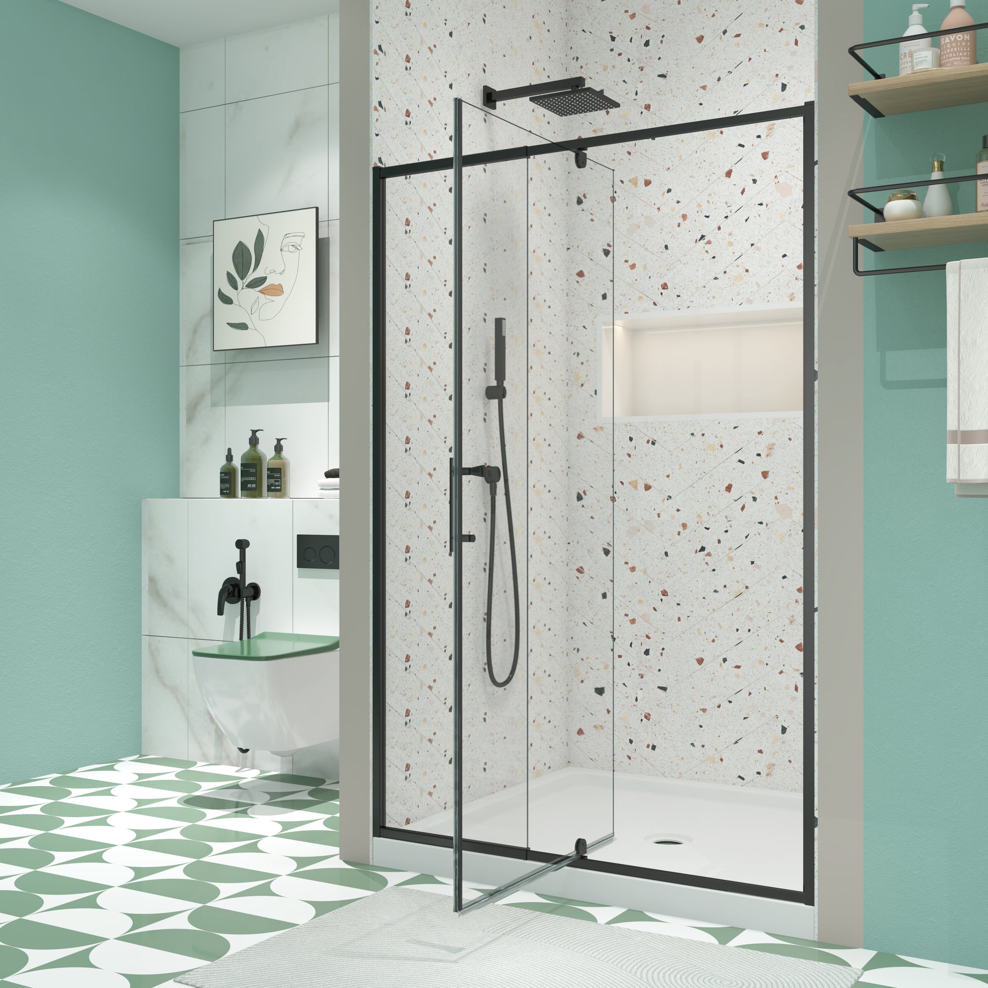 56 60" W X 71" H Piovt Swing Glass Shower Door,Pivot Frame Sliding Shower Door With 1 4" 6Mm Clear Sgcc Tempered Glass,Matte Black Finish Shower Doors,Reversible Installation Matte Black Bathroom Aluminium Alloy