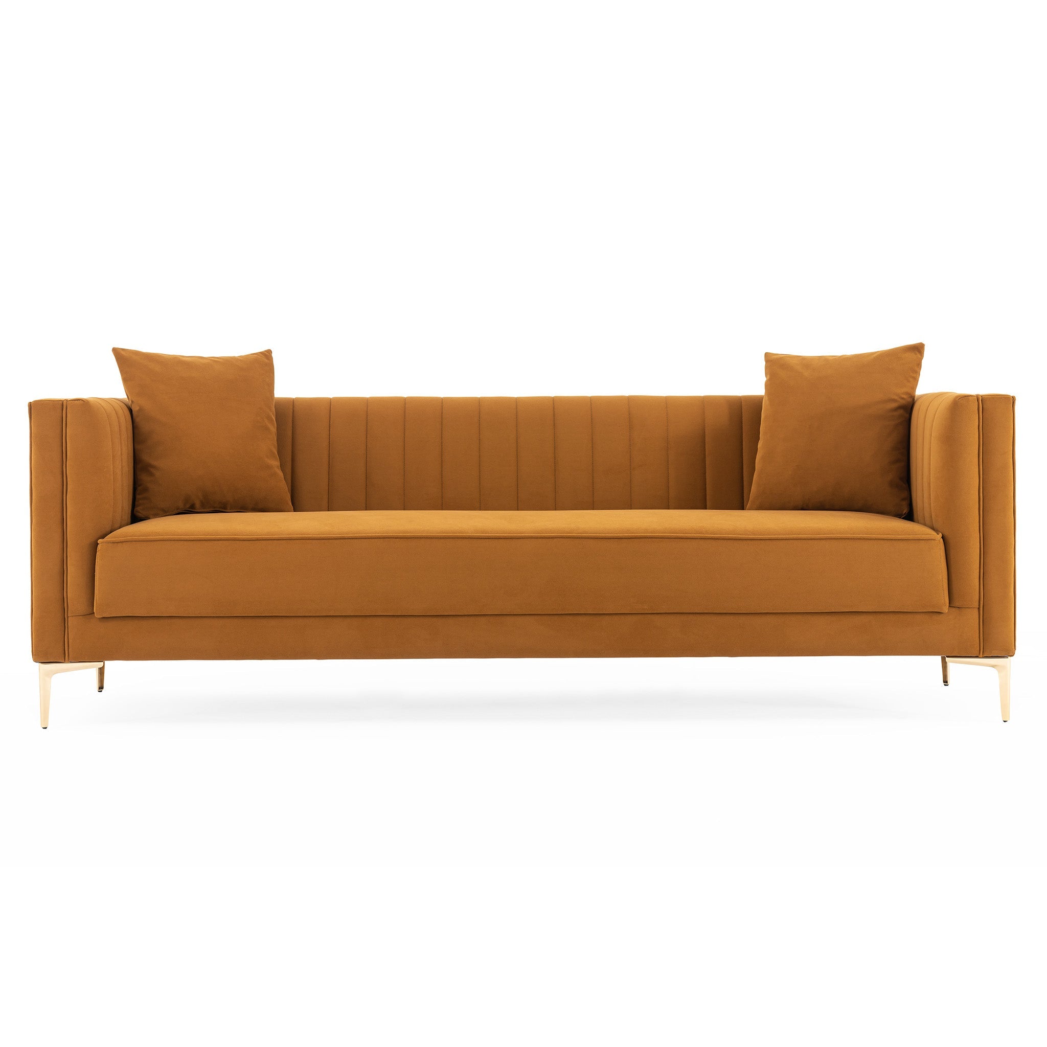 Angelina Sofa 91" Cognac Velvet Cognac,Gold,Rustic,Tan Velvet Mid Century Modern Foam Metal,Velvet 4 Seat