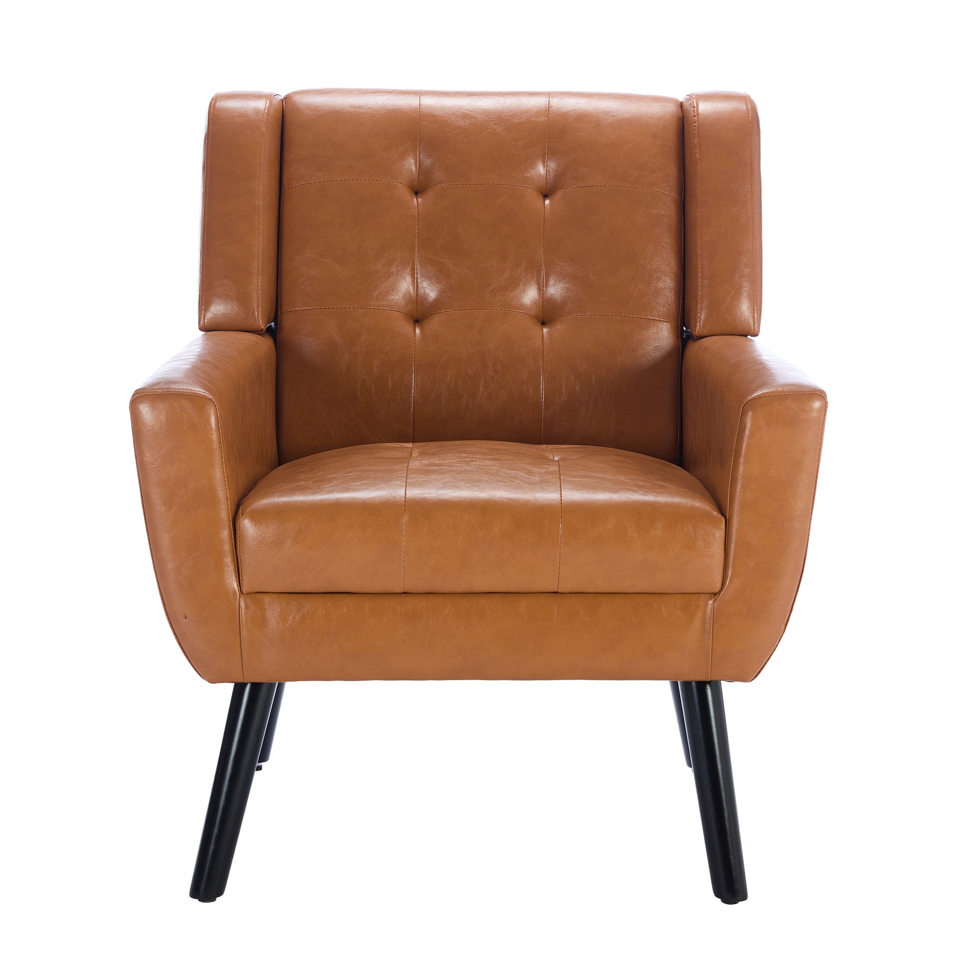 Modern Soft Leather Material Ergonomics Accent Chair Living Room Chair Bedroom Chair Home Chair With Black Legs For Indoor Home Light Brown Pu Light Brown Foam Upholstered