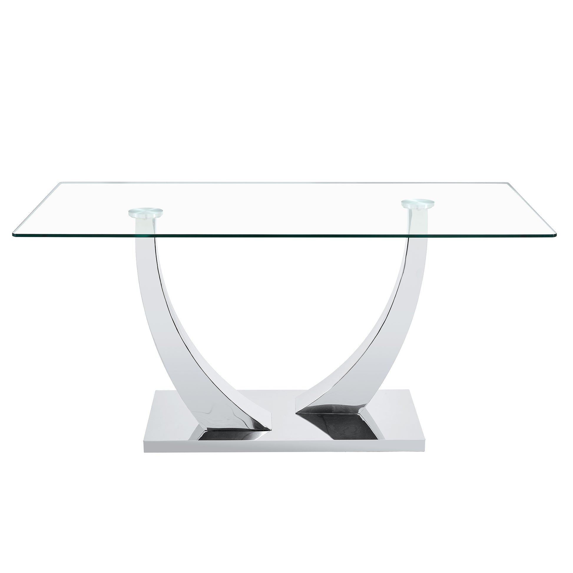 Table And Chair Set.Contemporary, Minimalist Rectangular Dining Table Featuring A Clear Tempered Glass Top And Sleek Silver Legs. Paried With Chairs Made Of Pu Material Cushion And Silver Metal Legs. Light Gray Seats 6 Glass Metal