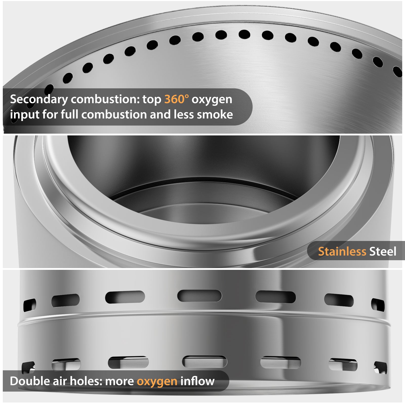 19.5" Smokeless Fire Pit, Portable Outdoor Firepit, Wood Burning Fireplaces, Low Smoke Bonfire For Camping, Patio And Outside Silver Garden & Outdoor Modern Stainless Steel