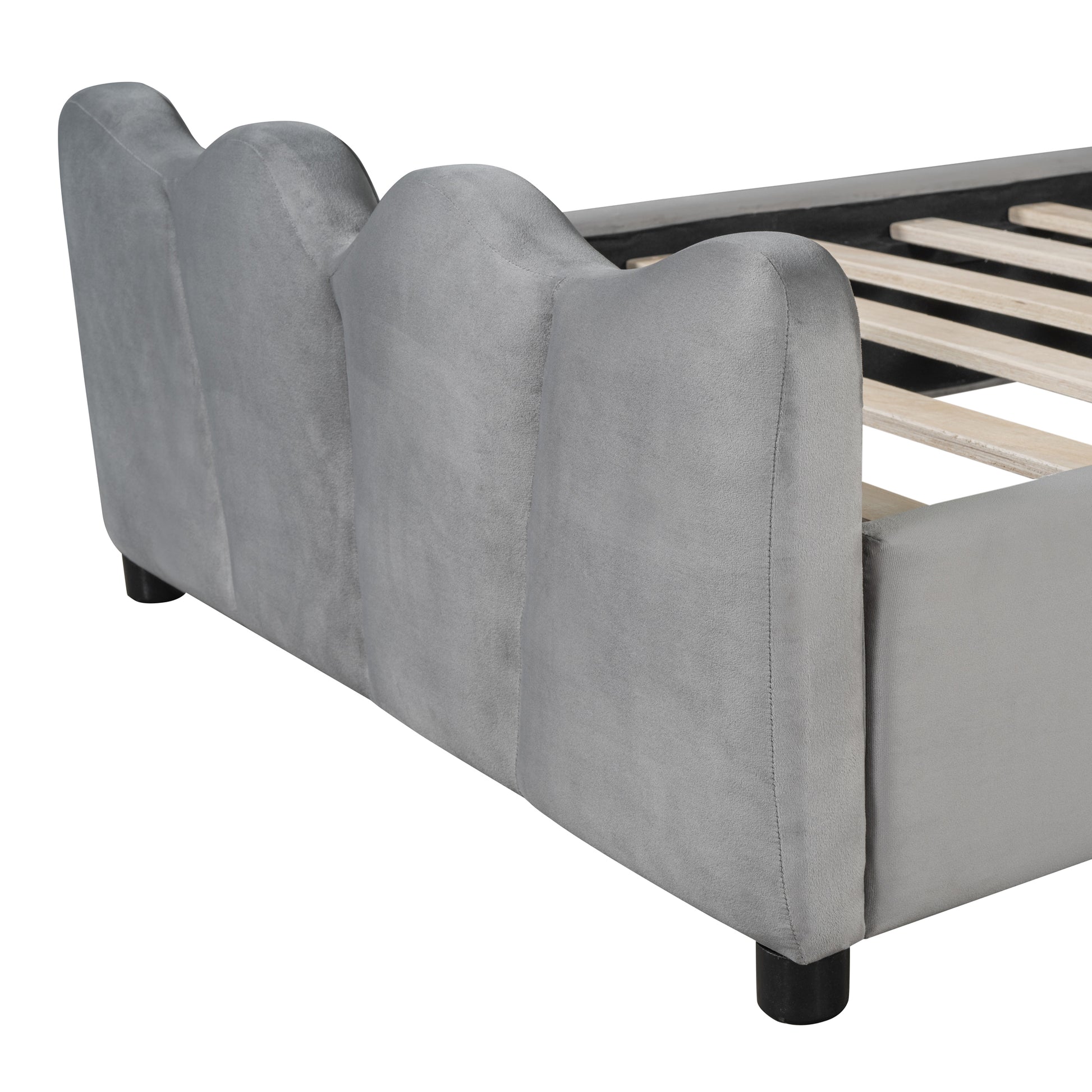 Twin Size Upholstered Platform Bed Velvet Upholstered Bed, Gray Twin Gray Velvet