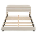 Queen Size Velvet Upholstered Platform Bed,Solid Frame And Stylish Curve Shaped Design, Beige Queen Beige Velvet