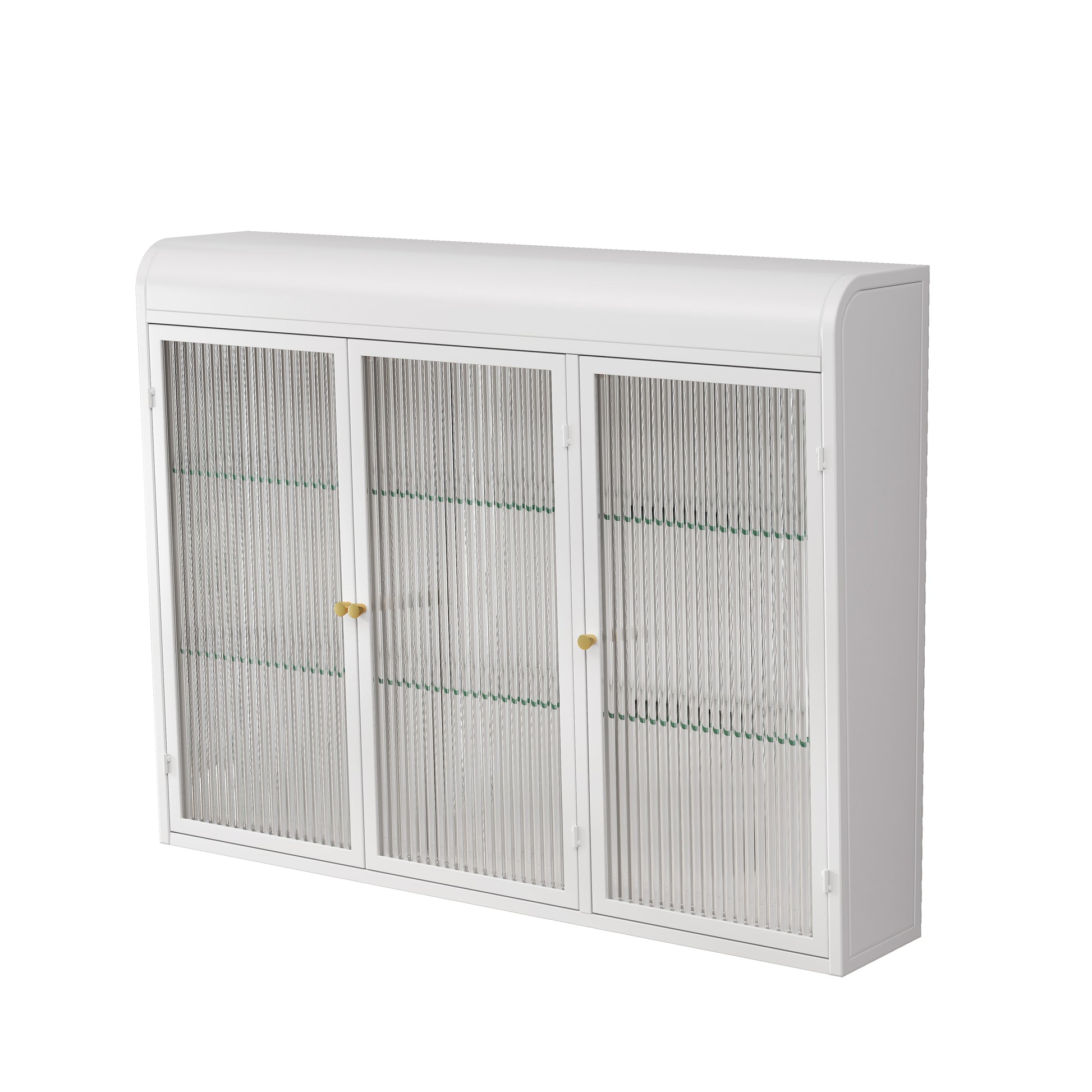 3 Door Arched Wall Mounted Glass Cabinets For Kitchen, Living Room And Bathroom White White Glass Metal