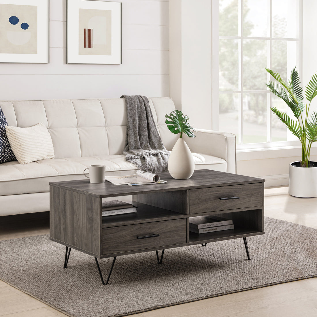 Modern Hairpin Leg Coffee Table Slate Grey Light Gray Mdf Mdf