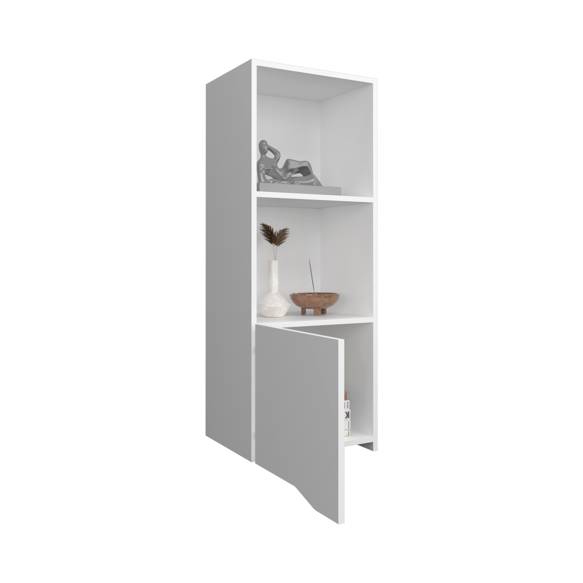 Obregon 43" Tall One Door Wall Cabinet With Two Open Shelves, Medicine Cabinet White 1 3 Bathroom Wall Mounted Modern Particle Board