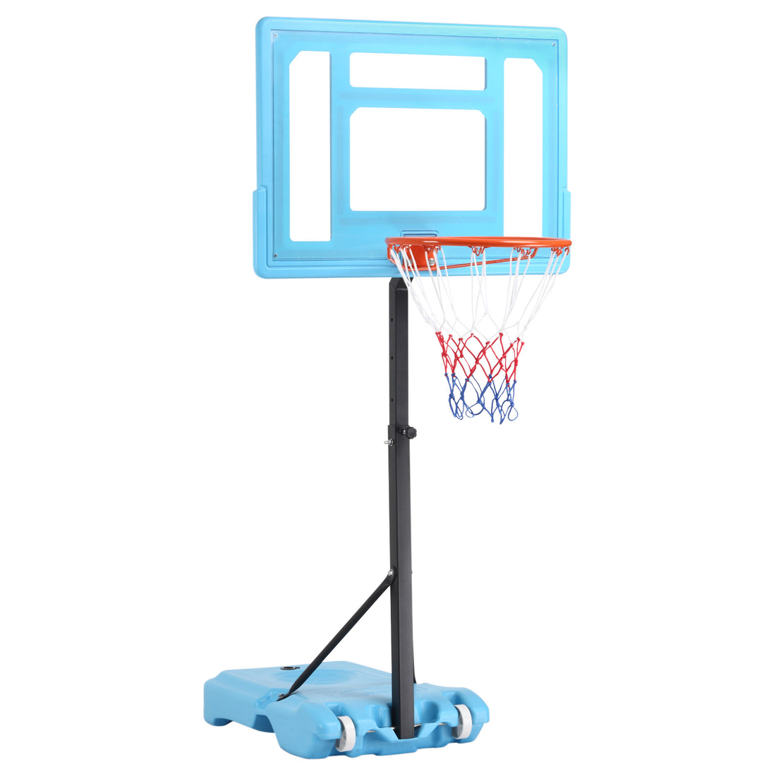 Soozier Poolside Basketball Hoop Stand, 36.5" 48.5" Height Adjustable Portable Hoop System W Clear Backboard & Fillable Base For Whole Family, Blue, Black, Red Multi Steel