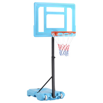 Soozier Poolside Basketball Hoop Stand, 36.5" 48.5" Height Adjustable Portable Hoop System W Clear Backboard & Fillable Base For Whole Family, Blue, Black, Red Multi Steel