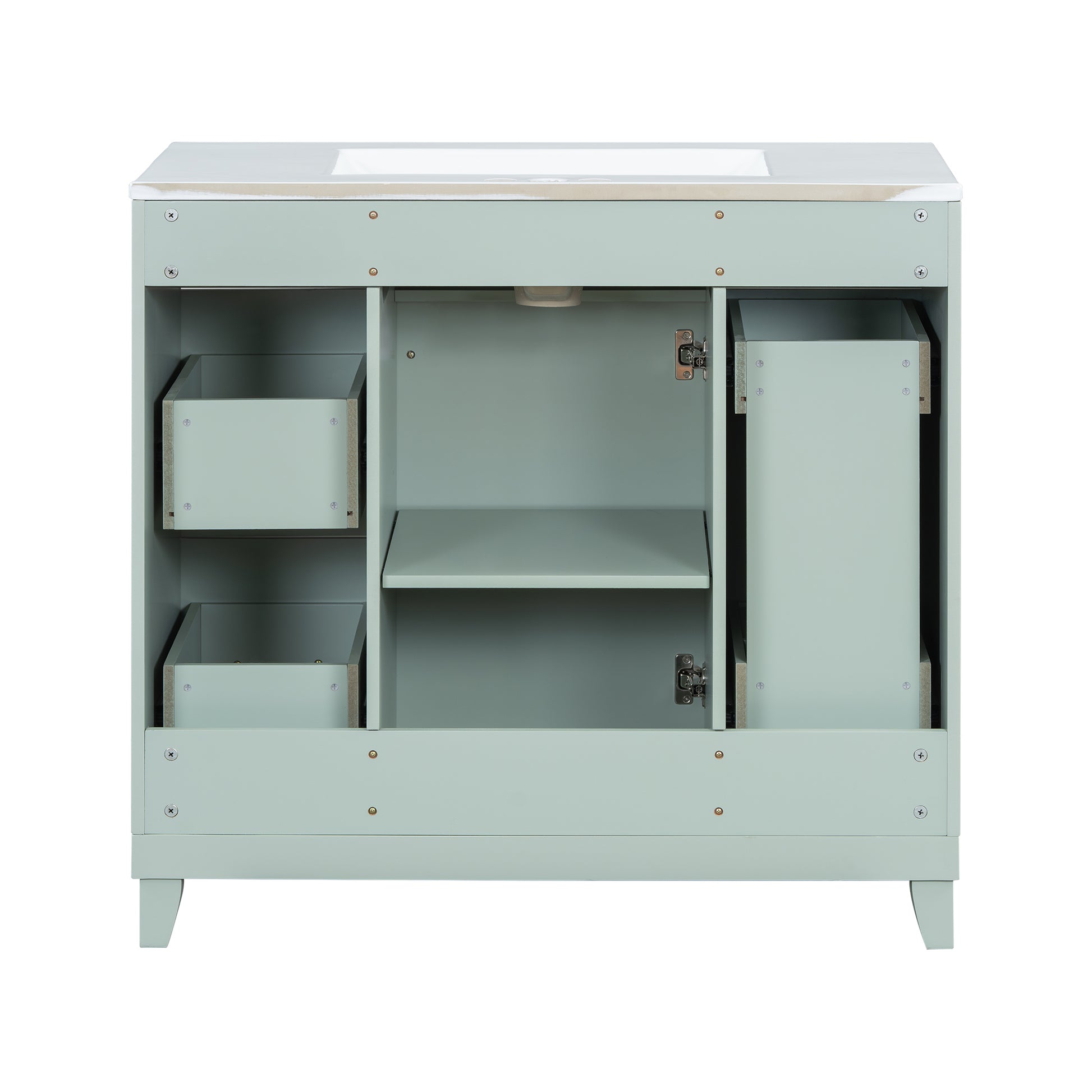 36" Bathroom Vanity With Ceramic Sink, Green, Solid Wood Frame, Soft Close Doors, Adjustable Shelves, 3 Drawers ,Including Double Depth Drawer For Hairdryer Storage Old Sku:Sv000003Aag 1 Green