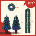 Pre Lit Optical Fiber Christmas Artificial Tree 4 Piece Set, Christmas Garland, Wreath And Set Of 2 Entrance Trees With Colorful Lights, Pvc Festival Celebration Set Green Pvc