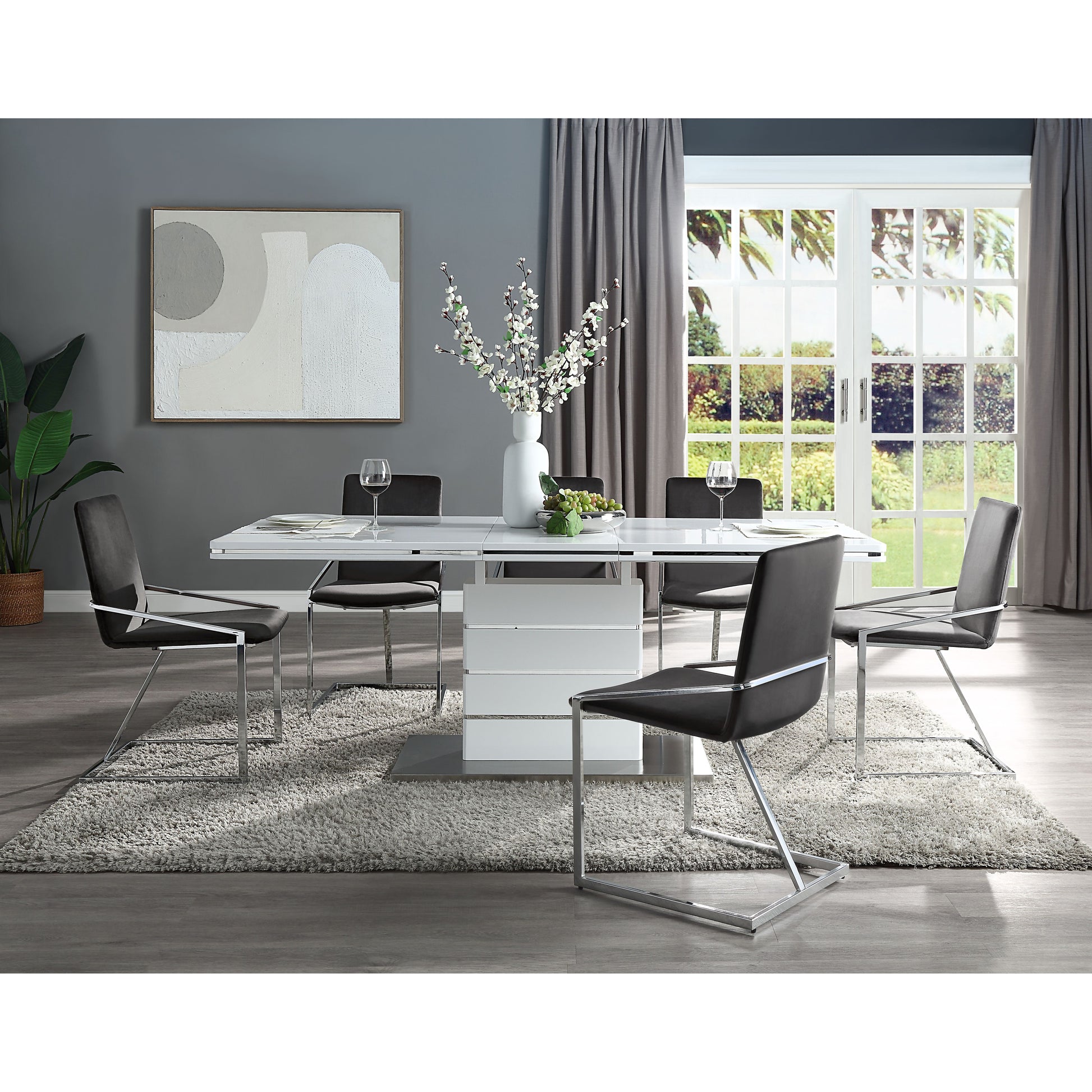 Grey And Chrome Side Chair With Metal Base Set Of 2 Solid Grey Silver Dining Room Modern Side Chair Solid Back Set Of 2 Fabric Metal