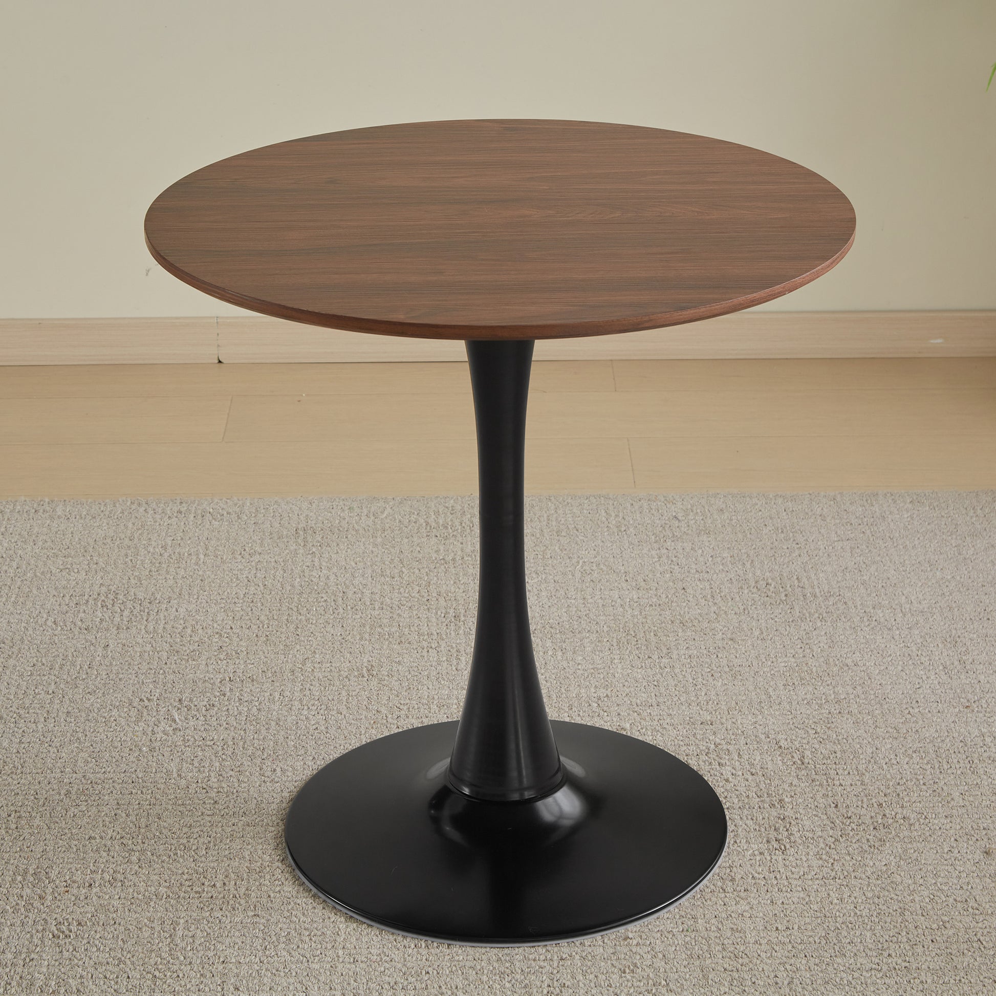 31.5 "Round Dining Table For 2 4 People With Walnut Top, Mid Century Walnut Tulip Kitchen Table, Pedestal Table For Small Home Office Living Room Walnut Fiberboard