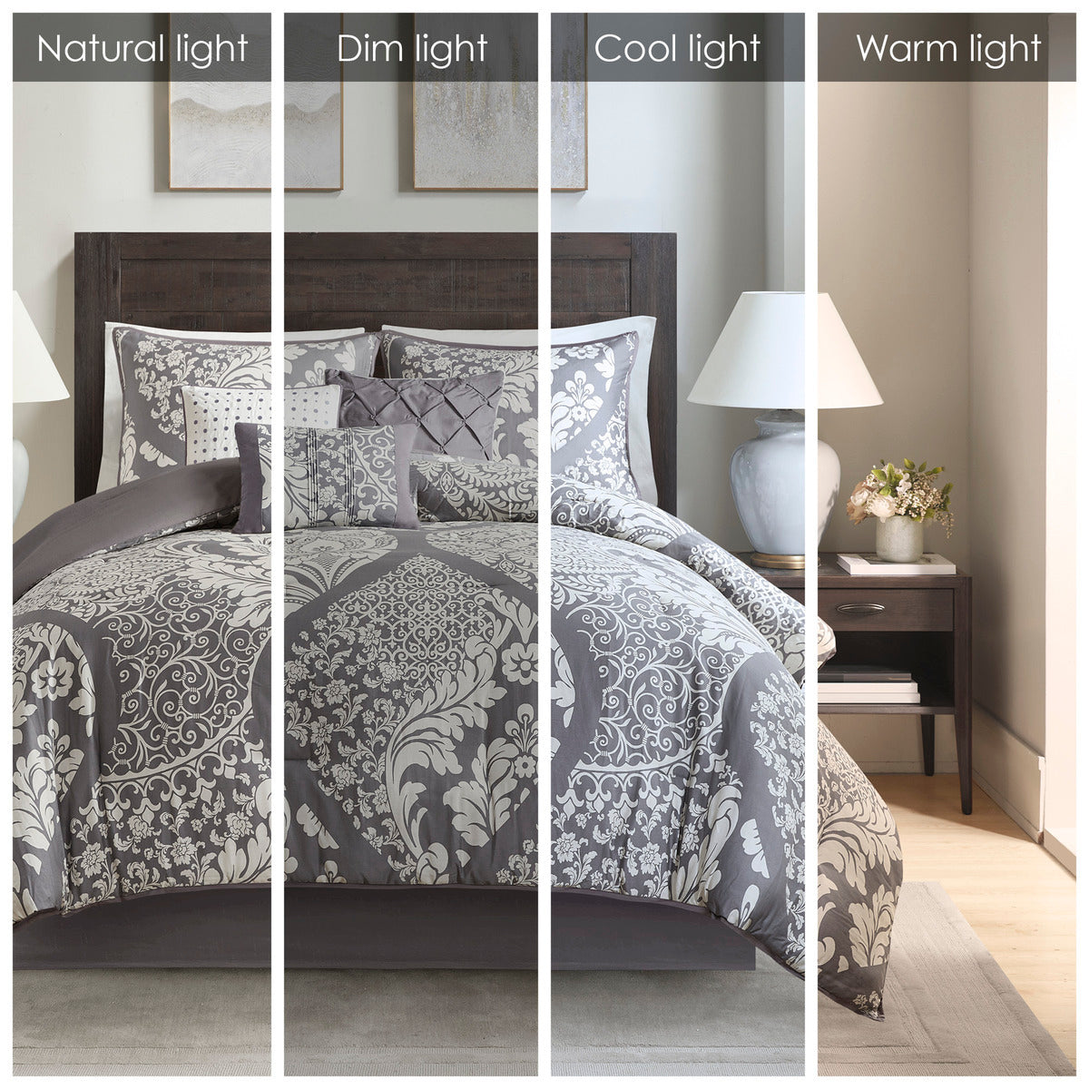 7 Piece Cotton Printed Comforter Set Grey King King Grey Polyester