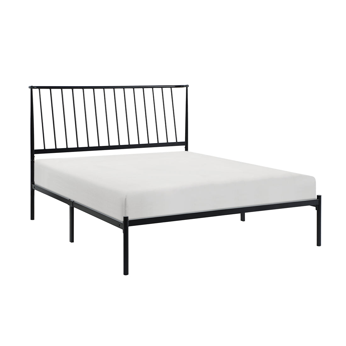 Metal Frame Queen Platform Bed Black Finish Angle Headboard Bedroom Furniture 1Pc Box Spring Not Required Queen Black Metal Bedroom Farmhouse,Mid Century Modern,Modern,Transitional Metal