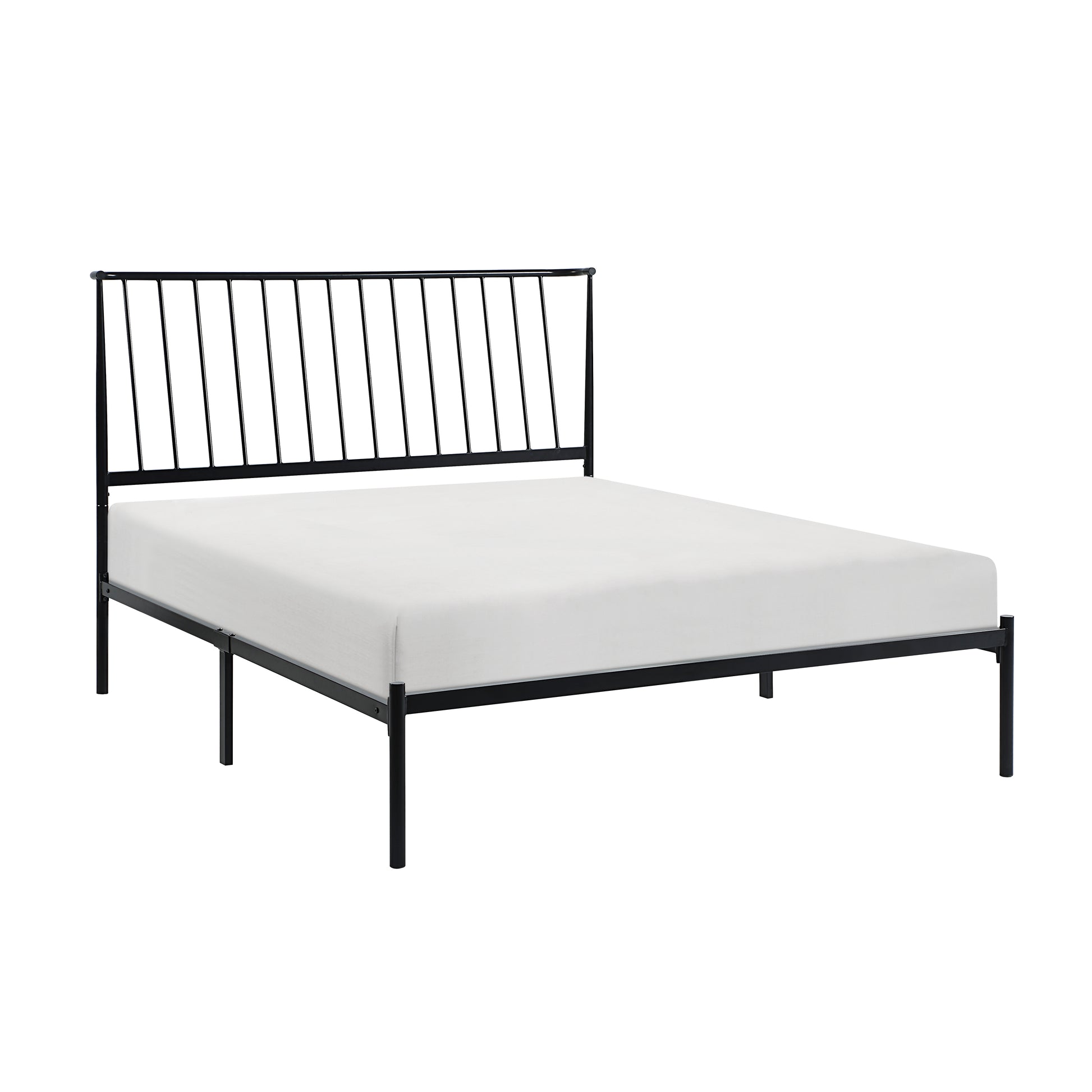 Metal Frame Queen Platform Bed Black Finish Angle Headboard Bedroom Furniture 1Pc Box Spring Not Required Queen Black Metal Bedroom Farmhouse,Mid Century Modern,Modern,Transitional Metal