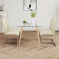 Modern Simple Rectangular Glass Dining Table, Solid Tempered Glass Countertop, Wood Transfer Metal Table Legs, Light Yellow Pu Dining Chair Set, Suitable For Restaurant Kitchen Use Set Of 5 Upholstered Chair Glass Light Yellow Seats 4 Metal Rectangular