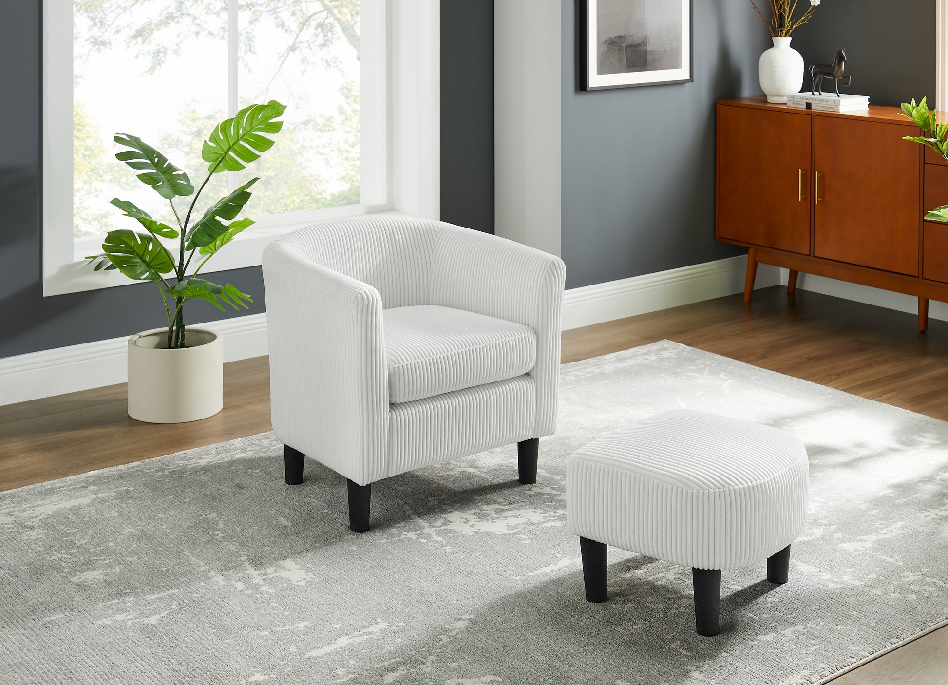 Modern Accent Chair,Upholstered Arm Chair Corduroy Single Sofa Chair With Ottoman Foot Rest Comfy Armchair For Living Room Bedroom And Office,White White Corduroy