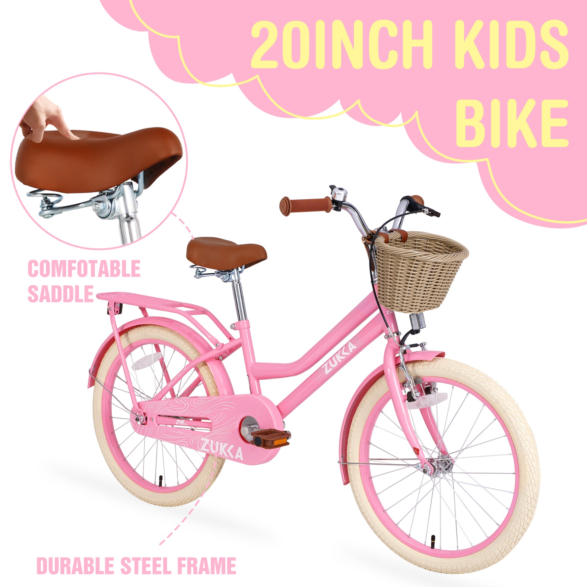 Multiple Colors,Girls Bike With Basket For 7 10 Years Old Kids,20 Inch Wheel ,No Training Wheels Included Cycling Light Pink Garden & Outdoor Carbon Steel