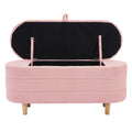 Elegant Upholstered Sherpa Fabric Storage Ottoman With Wood Legs, Storage Bench For Bedroom, Living Room, Pink Pink Wood