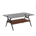 Rectangle Coffee Table With Tempered Glass Top And Brown Mdf Shelf, Modern Table For Living Room, Gray Glass Gray Tempered Glass