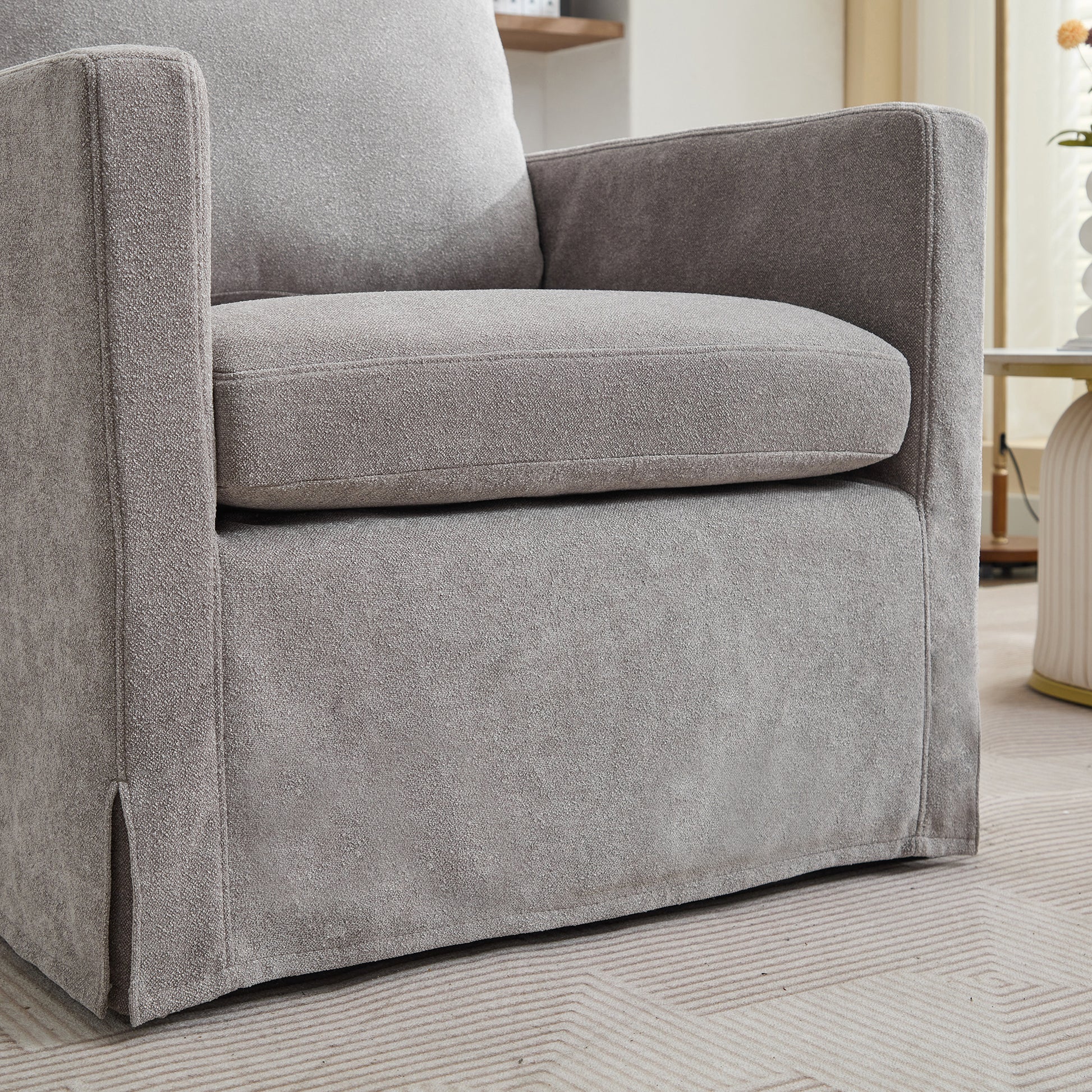 29.92'' Swivel Accent Chair, Upholstered Skirted Swivel Chair With Removable Back Cushion, 360 Degree Comfy Armchair For Living Room, Nursery, Lounge,Office,Gray Chenille Gray Chenille