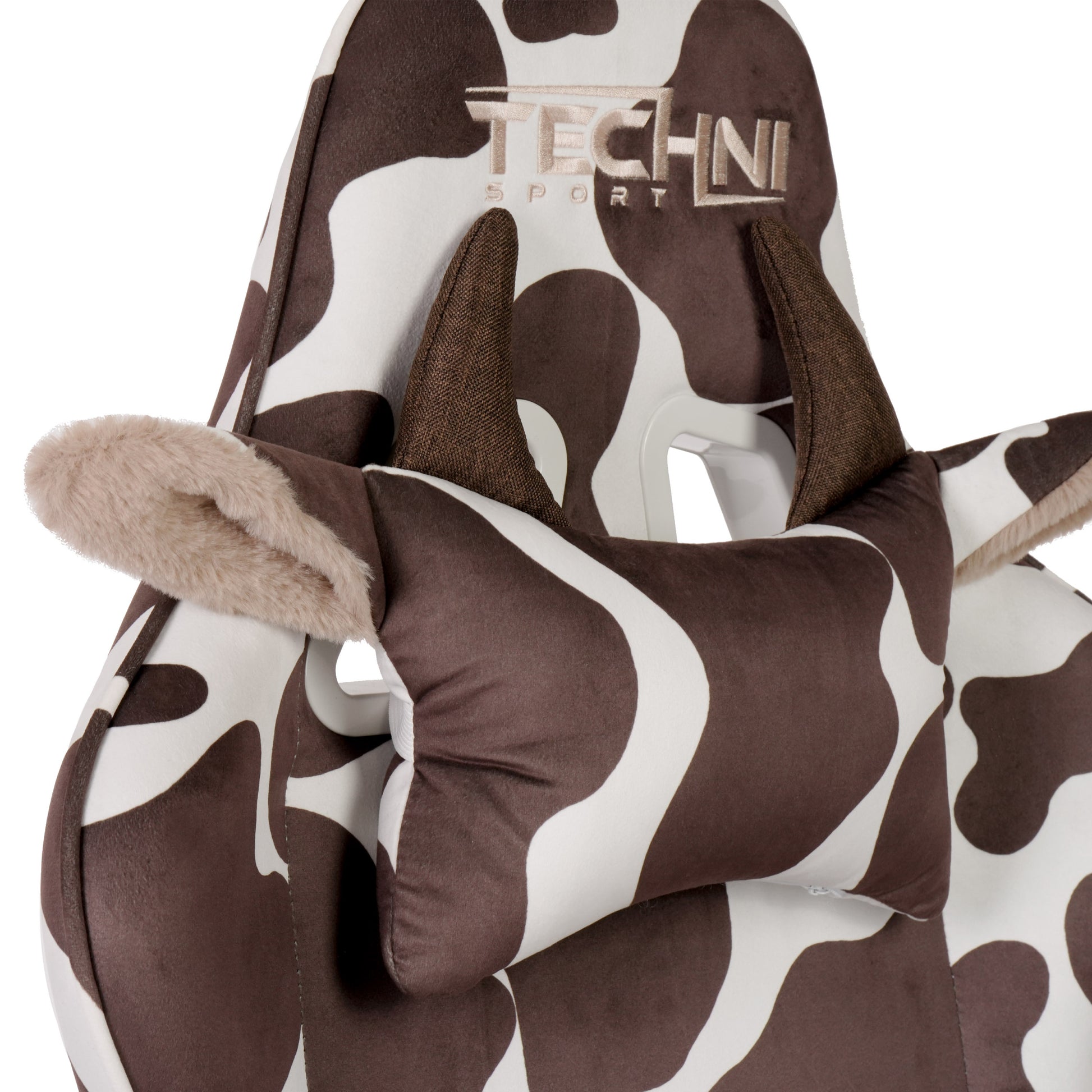 Techni Sport Ts85 Brown Cow Series Gaming Chair Caster Nylon Brown Office Spot Clean Rectangular Modern Handle Office Chairs Solid Back Fabric Metal