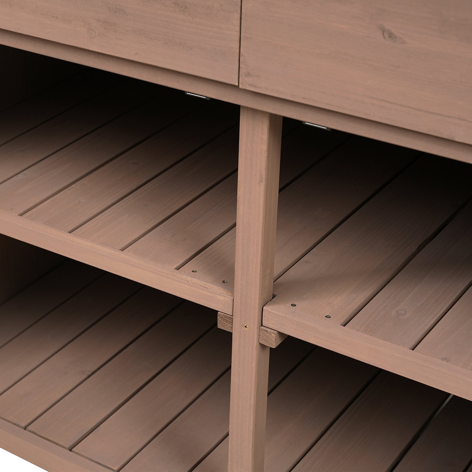 Assembly 65Inch Garden Potting Bench Table, Fir Wood Workstation With Storage Shelf, Drawer And Cabinet, Brown Brown Water Resistant Frame Garden & Outdoor Rustic Wood