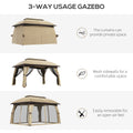 Outsunny 10' X 13' Patio Gazebo, Outdoor Gazebo Canopy Shelter With Netting, Vented Roof, Steel Frame For Garden, Lawn, Backyard, And Deck, Beige Beige Steel