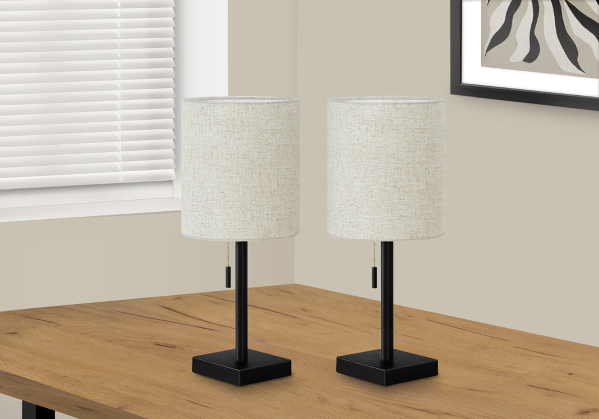 Lighting, Set Of 2, 17"H, Table Lamp, Usb Port Included, Black Metal, Beige Shade, Contemporary Black Metal