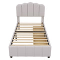 Twin Size Upholstered Bed With 2 Storage Drawers,Wood Slat Support, Beige Twin Beige Upholstered