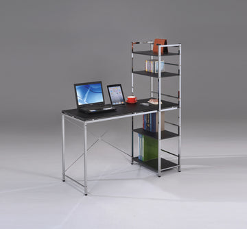 Elvis Black & Chrome Finish Writing Desk W Shelves Black,Chrome Metal,Synthetic Wood