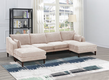 Modern Gorgeous 6Pcs Modular Sectional Set Armless Chairs One Arm Chair Ottoman U Shaped Couch Living Room Furniture Pink Primary Living Space Cushion Back Classic,Contemporary,Modern Modular