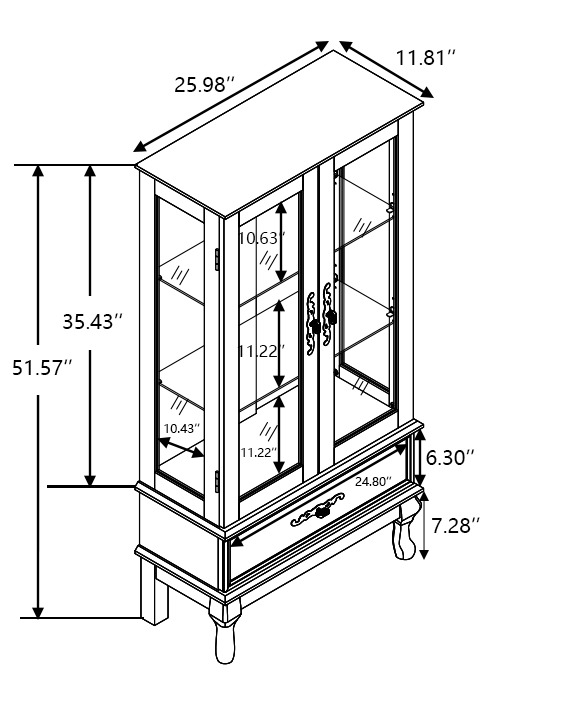 Curio Cabinet Lighted Glass Cabinet Glass Wine Cabinet Curio Display Cabinet With Adjustable Glass Shelves 2 Doors And 1 Drawer Cabinet Sideboard With Bulb Included Antique White Antique White Mdf Glass