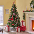 7' Mixed Frosted Hinged Tree With 52 Frosted Pine Cones And 26 Red Berry And 450 Clear Lights Ul,Dia:53