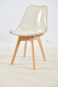 Wood Leg And Transparent Yellow Back Chair,Set Of 4,Dining Chair,Coffee Chair Antique Yellow Wood Plastic
