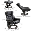 Homcom Massage Recliner Chair With Ottoman Footrest, 10 Vibration Points, 360 Swivel Reclining Chair, Faux Leather Living Room Chair With Side Pocket And Remote Control, Black Black Wood Metal