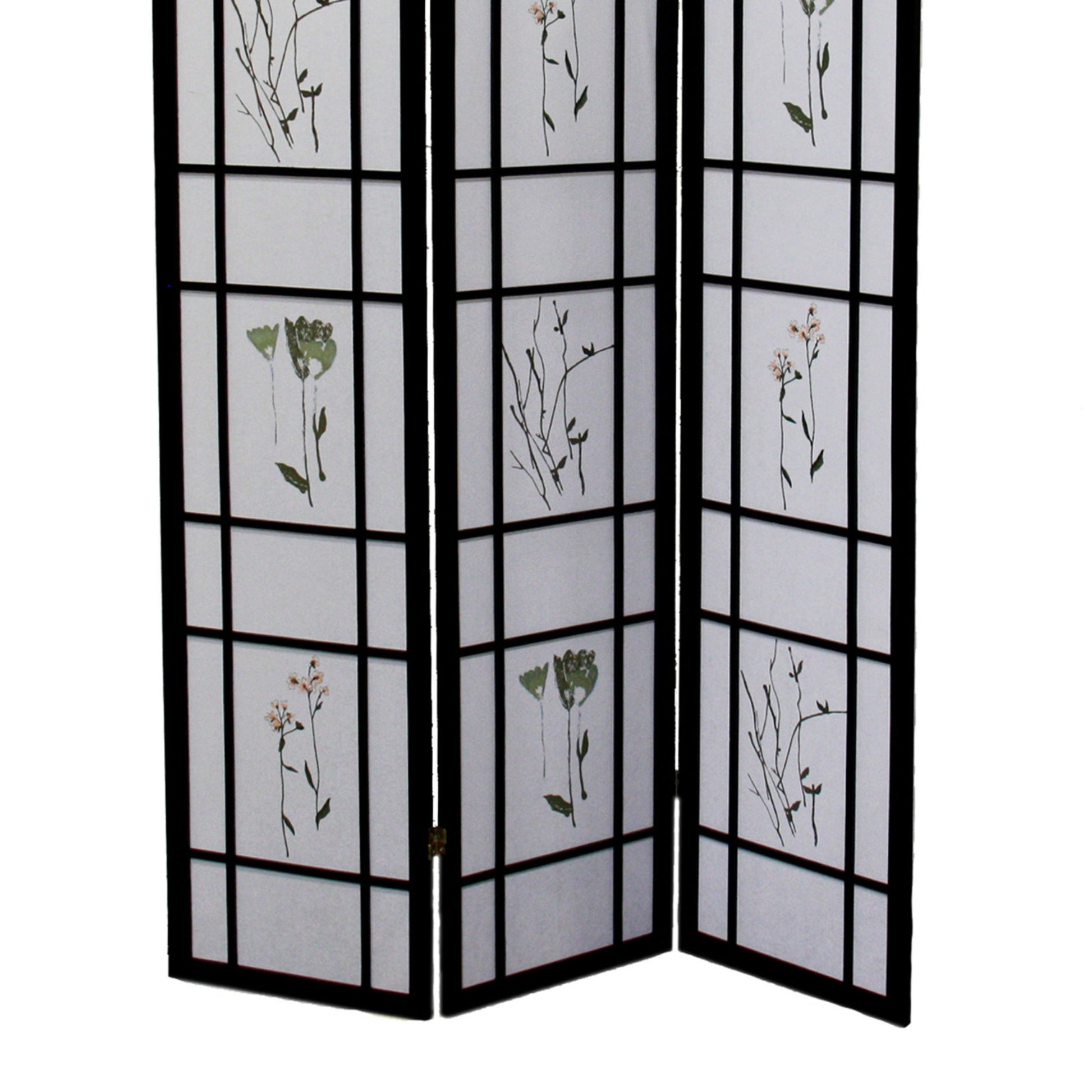 70" Tall 3 Panel Screen Room Divider "Shoji", Black Black Wood