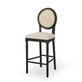 Barstool Beige Natural Wood Fabric Rattan