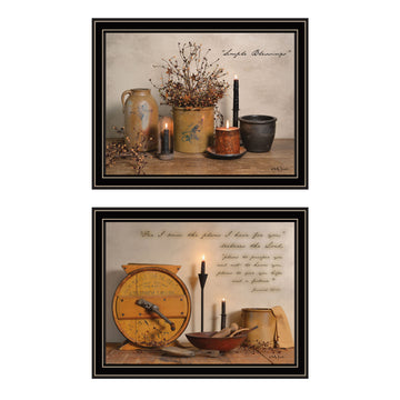 2 Piece Vignette Simple Blessings Black Framed Wall Art For Living Room, Bedroom Wall Art Print For Home Decor By Billy Jacobs Multicolor Wood Paper