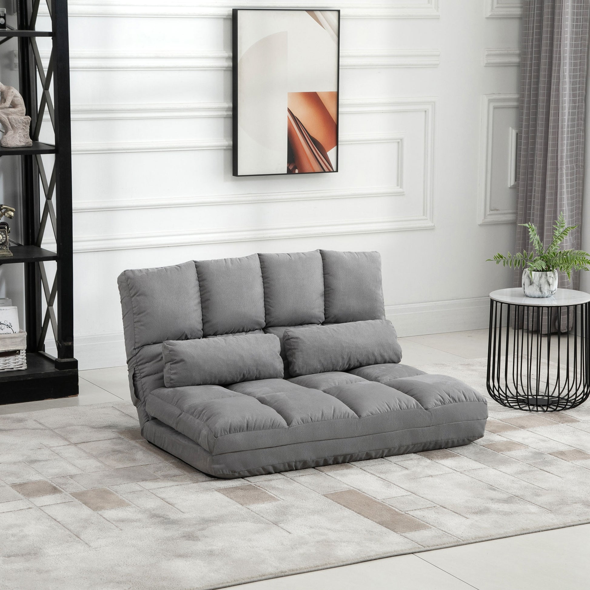 Homcom Convertible Floor Sofa Chair, Folding Couch Bed, Guest Chaise Lounge With 2 Pillows, Adjustable Backrest And Headrest, 40.25" L, Light Gray Light Gray Polyester