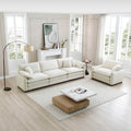 Mid Century Modern Sofa Set Of Two, One 3 Seater Sofa And One Single Seat Sofa With 2 Arm Pillows And 4 Throw Pillows,2 Pieces Sofa Set For Living Room, Beige Corduroy Fabric Beige Corduroy 4 Seat