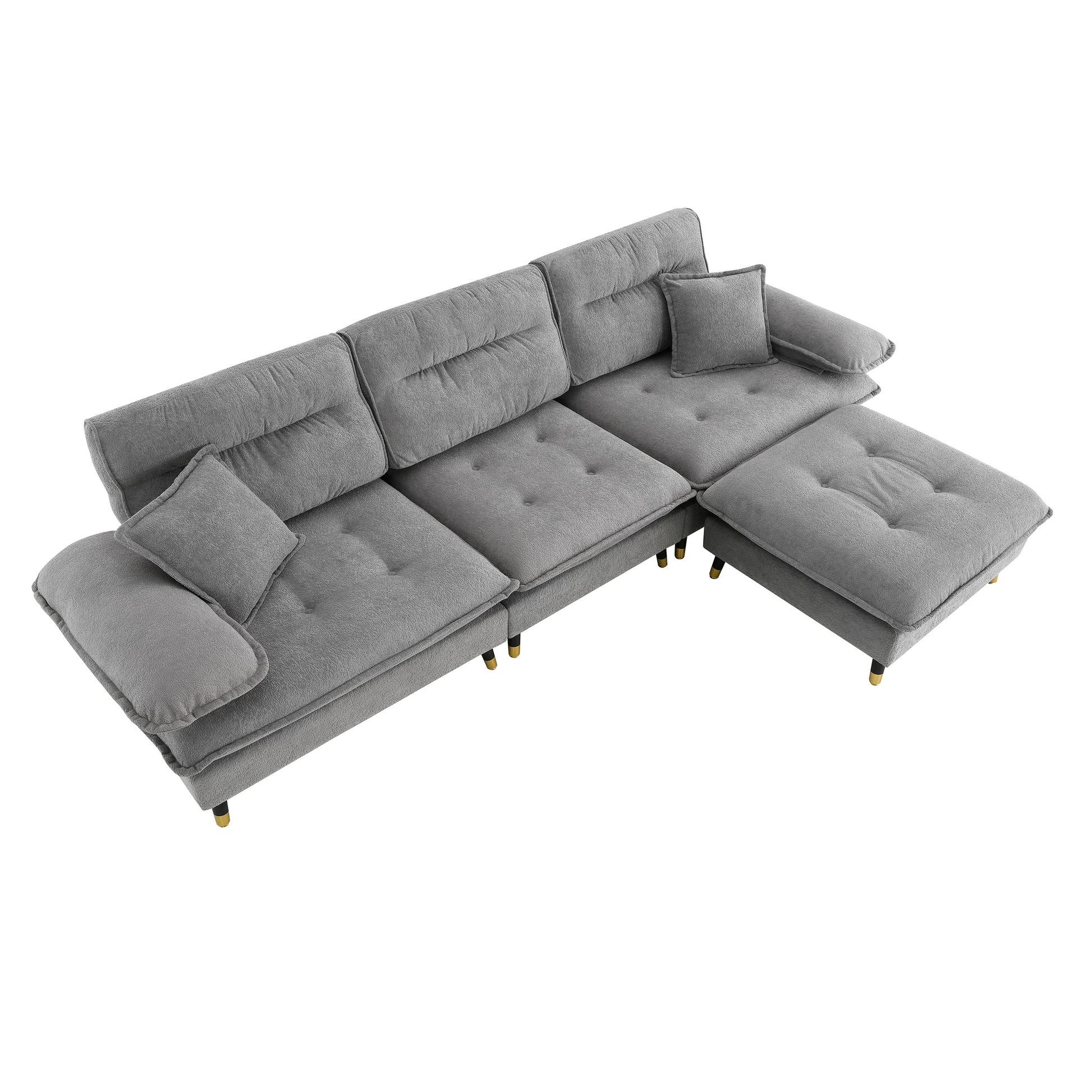 106*66.5" L Shaped Convertible Sectional Sofa,4 Seat Tufted Couch Set With Two Tone Adjust Legs,Cloud Chenille Fabric,Movable Ottoman For Living Room, Apartment,Office,3 Colors Gray Chenille 4 Seat