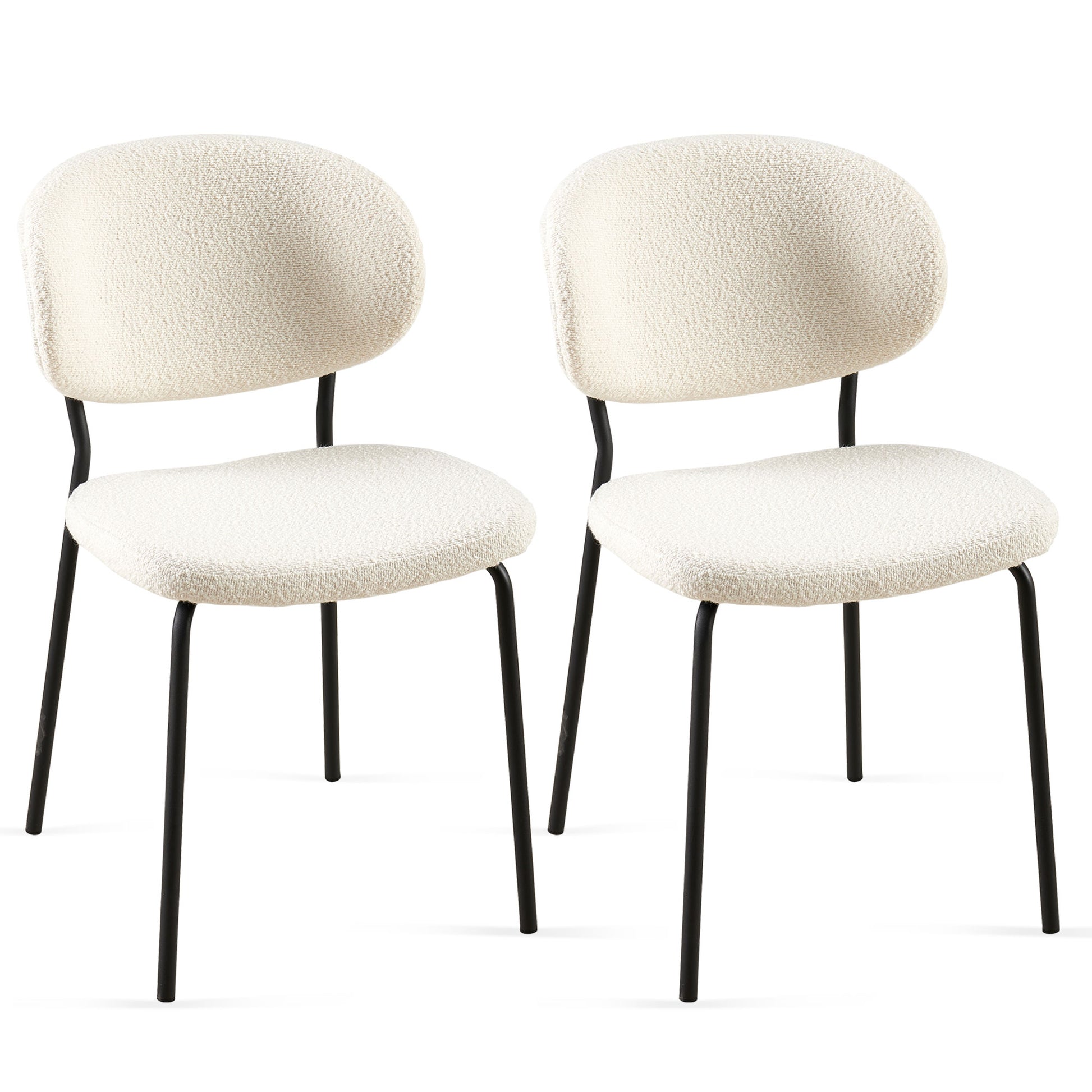 Beige Boucle Fabric Dining Chairs Set Of 2,Dining Chairs With Metal Legs For Dining Room, Kitchen, Living Room Metal Plaid Beige Dining Room Powder Coated Foam Dry Clean Modern Dining Chairs Solid Back Set Of 2 Foam Boucle