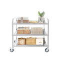 3 Tier Stainless Steel Cart, Serving Cart With Wheels, Restaurant, Household, Service Trolley, 360 Rotation Storage Cart With Locking Wheels 37.4 * 19.2 * 36.6'' L*W*H Rolling Kitchen Food Cart White Silver Stainless Steel